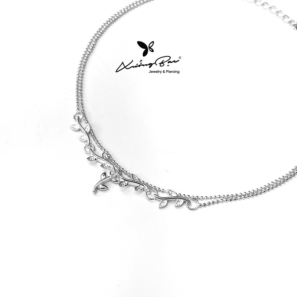 Lắc chân Xưởng Bạc thiết kế đeo chân. Lắc chân bạc 925, lắc bạc thiết kế dây bi kép có dải hoa LC3.325
