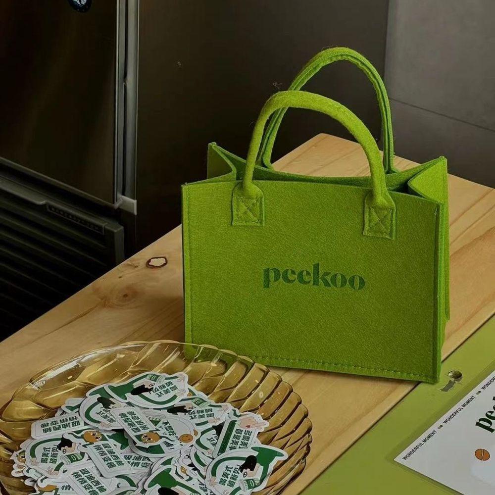 Qqmall Túi Xách Tote Bằng Vải Nỉ Màu Xanh Lá Cây Đơn Giản Có Tay Cầm Chắc Chắn Kích Thước S / M / L
