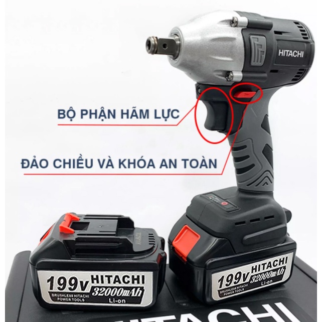 Máy Siết Bulong Pin Hitachi 199V - Máy Bắn Mở Bulong Cầm Tay, Bắn Vít, Xiết ốc - 3 chức năng