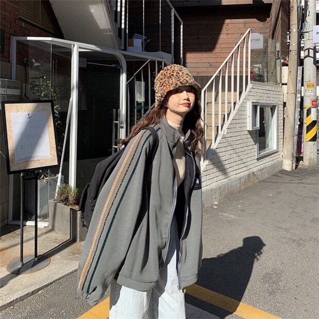 Áo khoác nỉ tay sọc ulzzang 2 màu xám rêu, đen