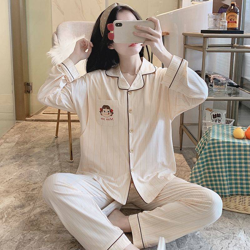 Bộ Đồ Ngủ Mỏng Thấm Hút Mồ Hôi Thời Trang Xuân Thu Cho Mẹ Bầu