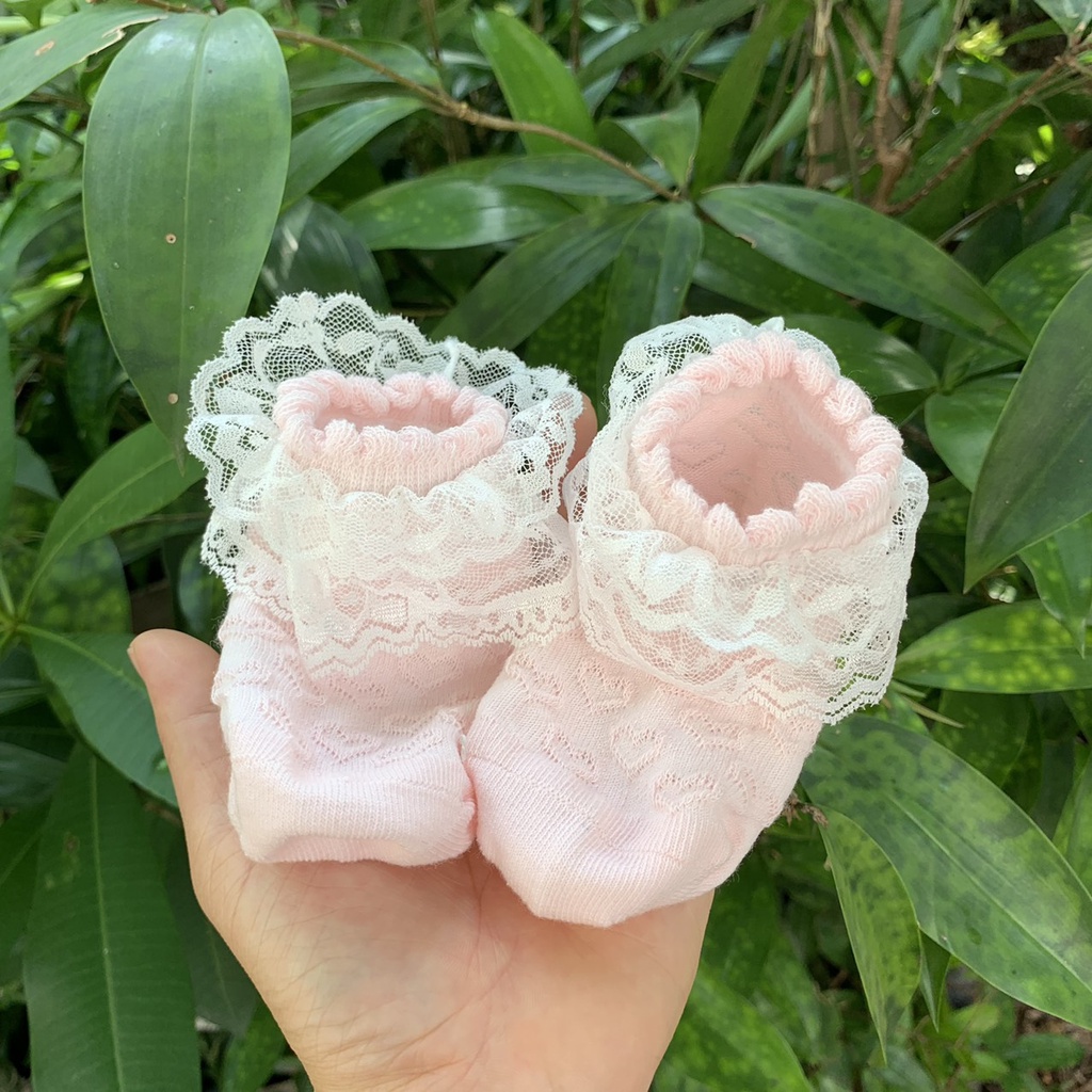 St 3 đôi Tất cho bé cổ bèo phối ren nhún điệu đà