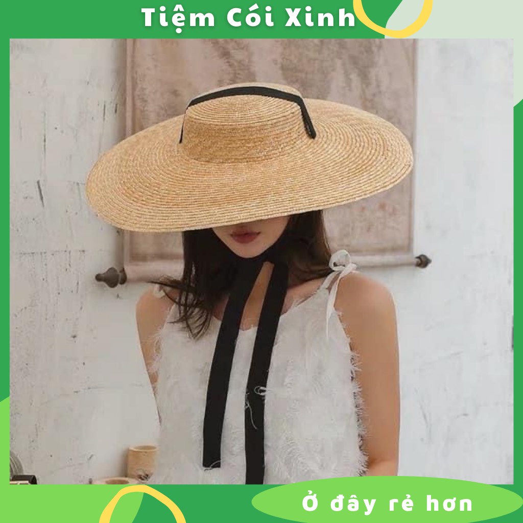Mũ Cói Vành Rộng Đầu Nông Đi Biển Cột Dây Vintage TIỆM CÓI XINH