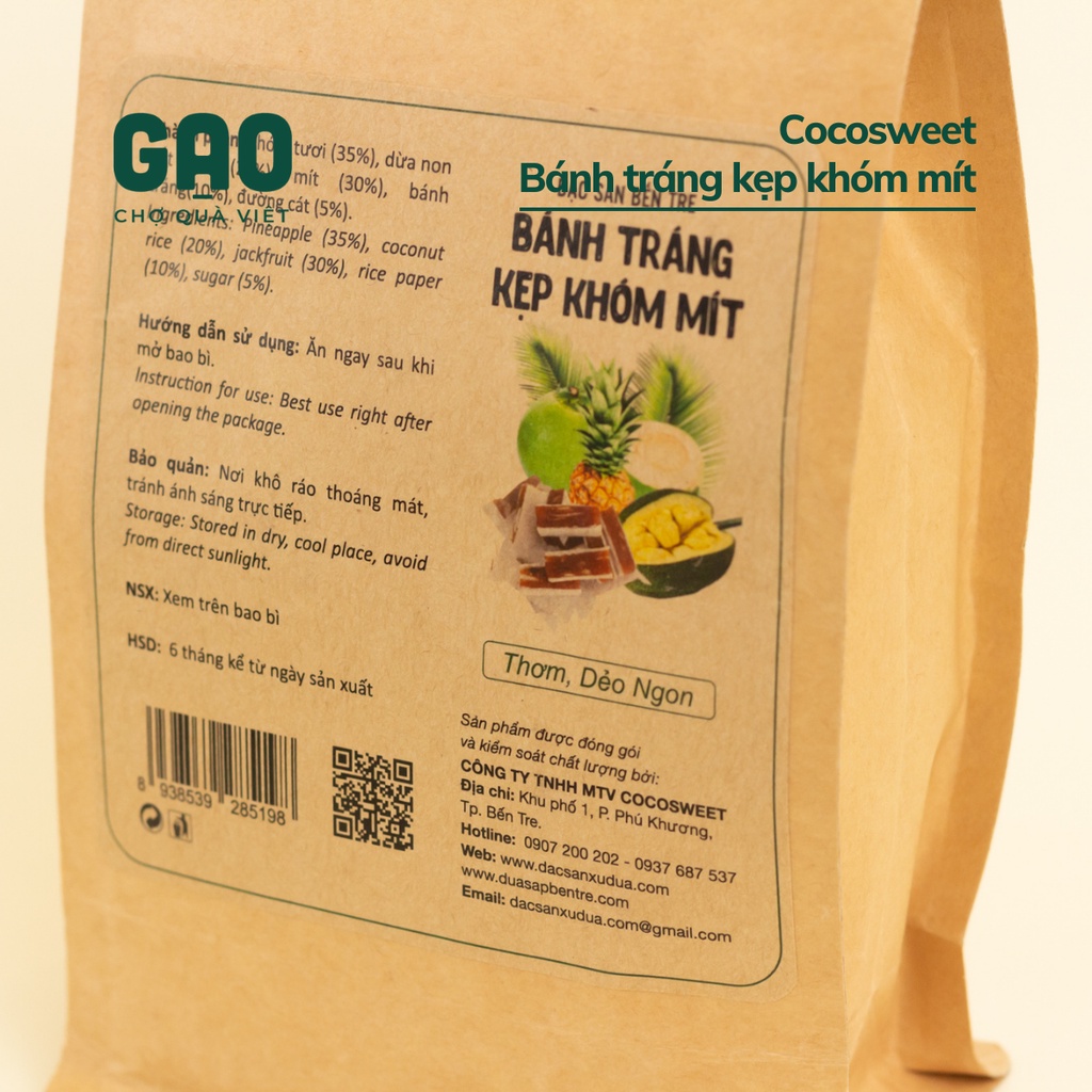 Bánh tráng kẹp khóm mít đặc sản Bến Tre - Cocosweet - Túi 400g