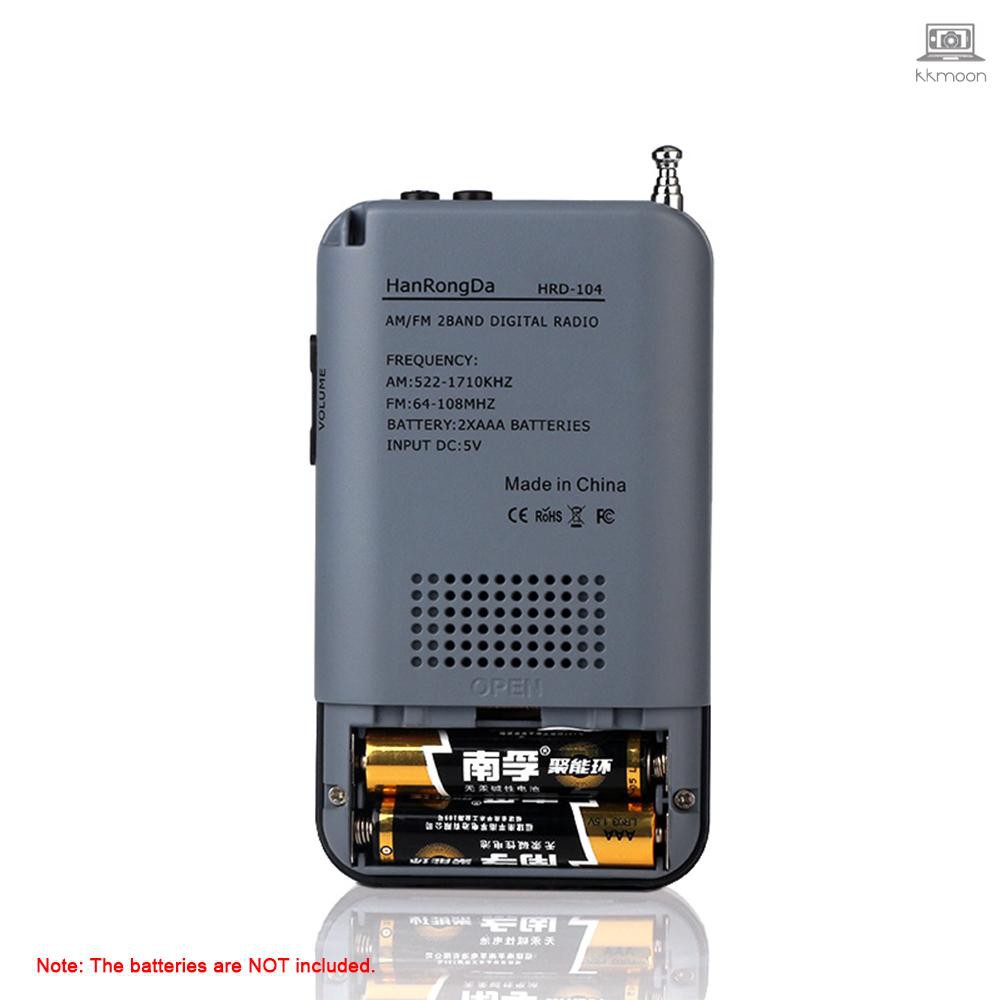HRD-104 Portable AM/ FM Stereo Radio Pocket 2-Band Digital Tuning Radio Mini Receiver Outdoor Radio w/ Earphone Lanyard 1.3 Inch LCD Display Screen