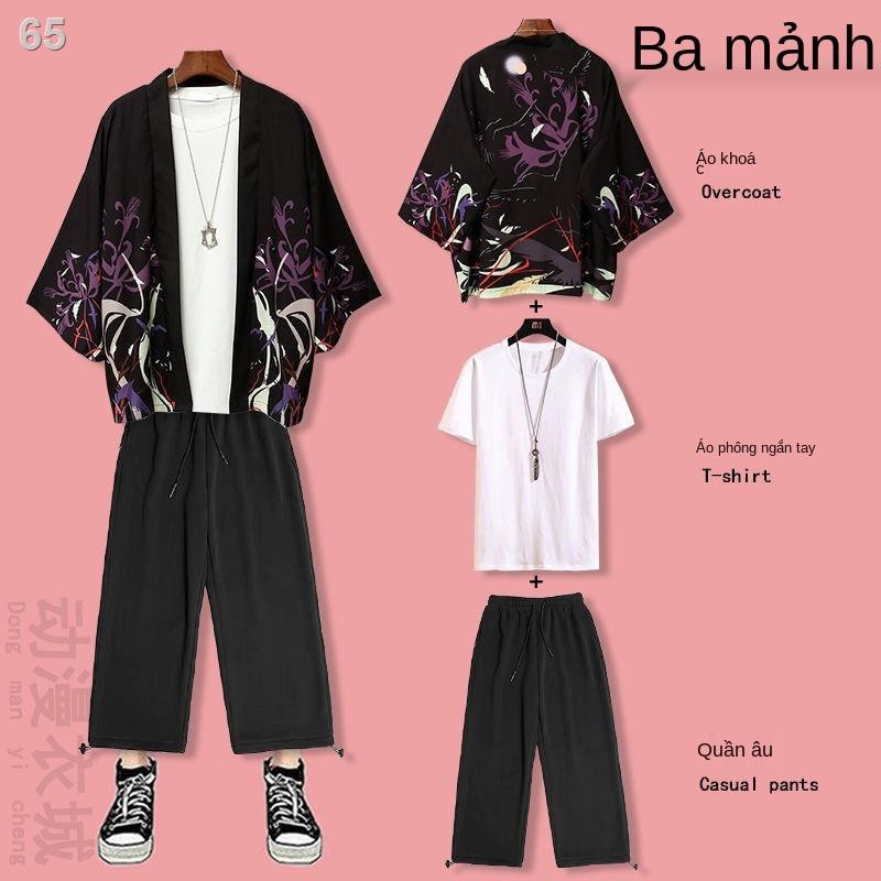 Phong cách Trung Quốc Suit Hanfu nam giới mùa xuân và hè áo khoác len chống nắng, quần cắt ngắn tay, một bộ rất c