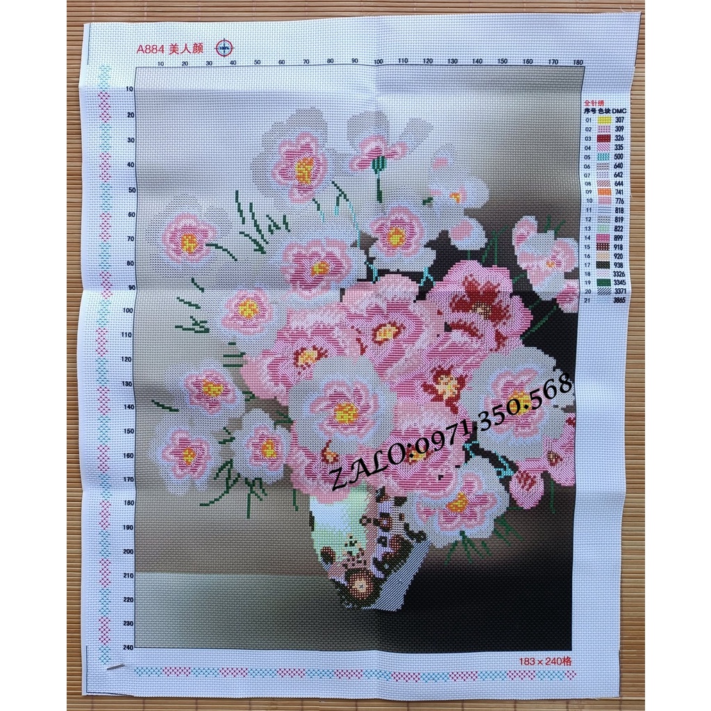 Tranh thêu chữ thập Bình Hoa Khoe Sắc A884-48x60cm