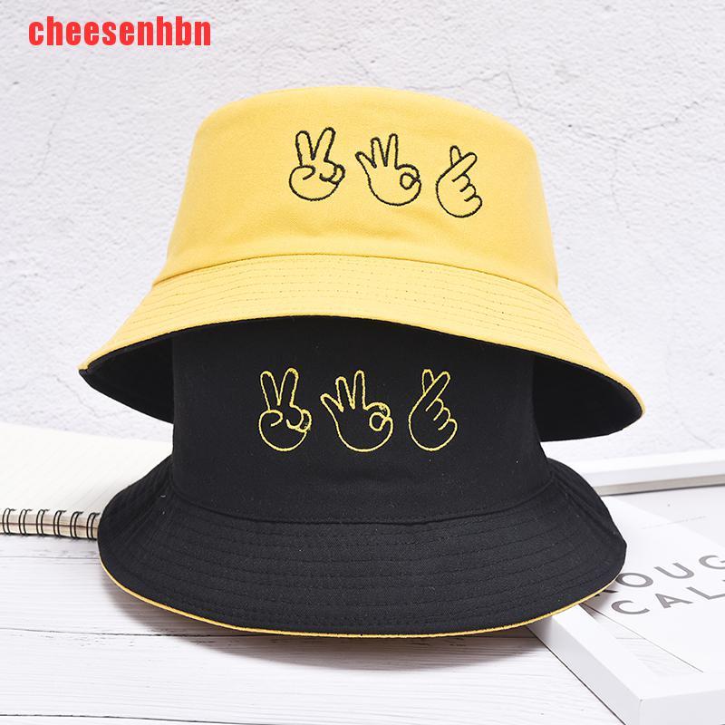 [cheesenhbn]Double-sided Casual Finger Gesture Ok Bucket Hat Women Summer Fold Two Sided Hat