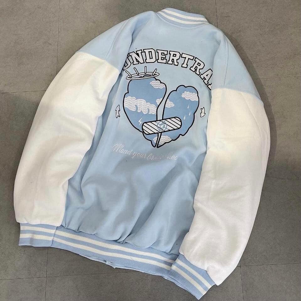 Áo khoác bomber màu xanh dương da lộn