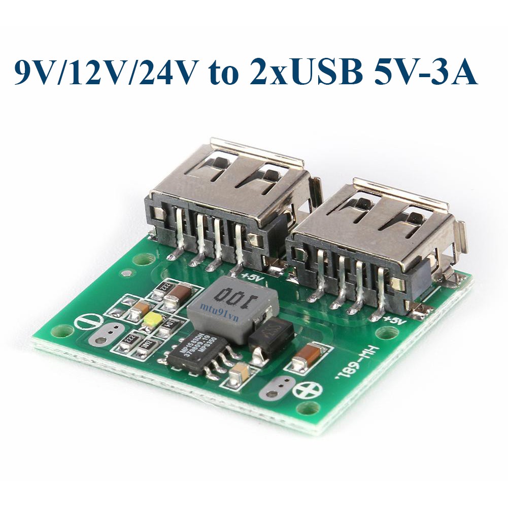 Mạch Nguồn DC 6-26v ra 2 cổng USB sạc điện thoại (Max 3A)