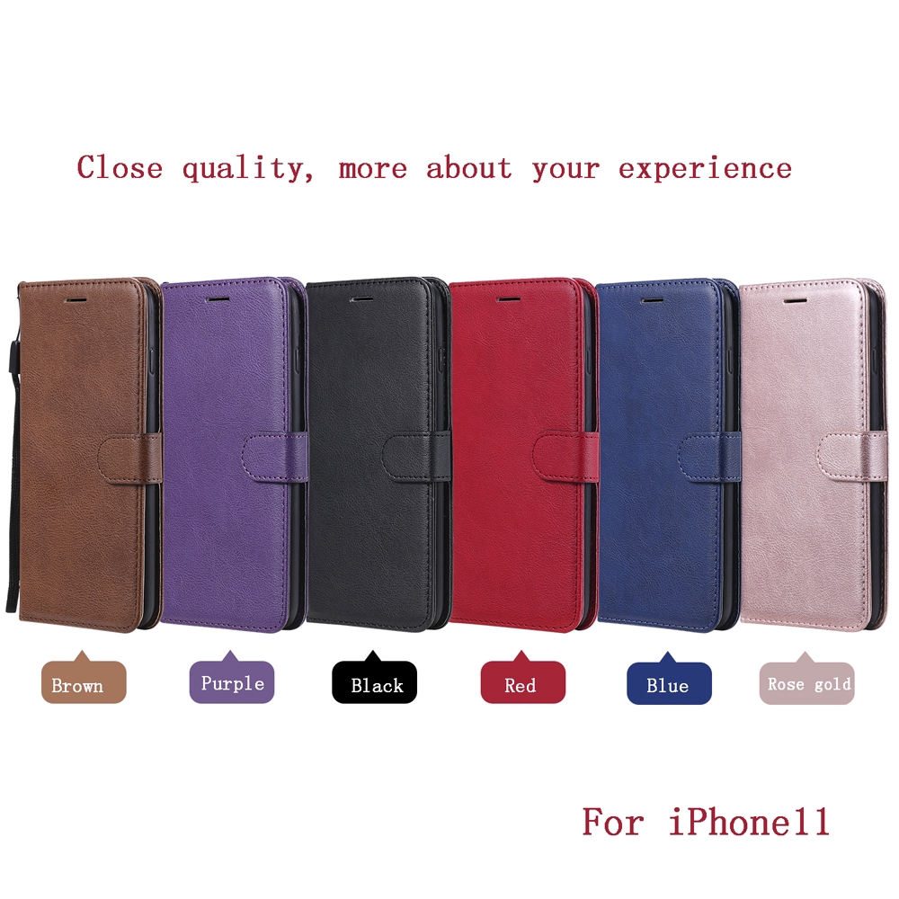 Bao da điện thoại dạng ví chống sốc đa chức năng màu trơn cho IPhone 6 6S 7 8 Plus XS Max XR 11 Pro Max