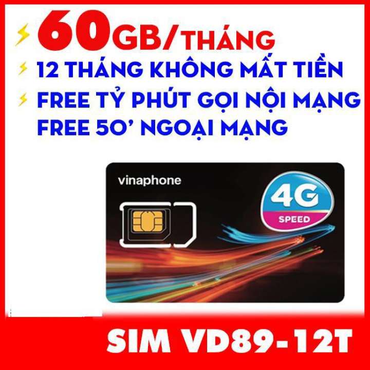 [Miễn phí 1 năm] SIM 4G Vinaphone 2GB/ngày, gọi nội mạng 20p và liên mạng 50p ( VD8912T/12D60G ) 4gb/ngày :12VD149