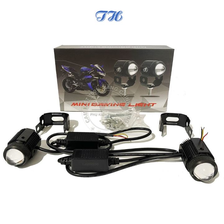 Cặp đèn trợ sáng led bi cầu mini driving light 2 chế độ trắng và vàng loại 1