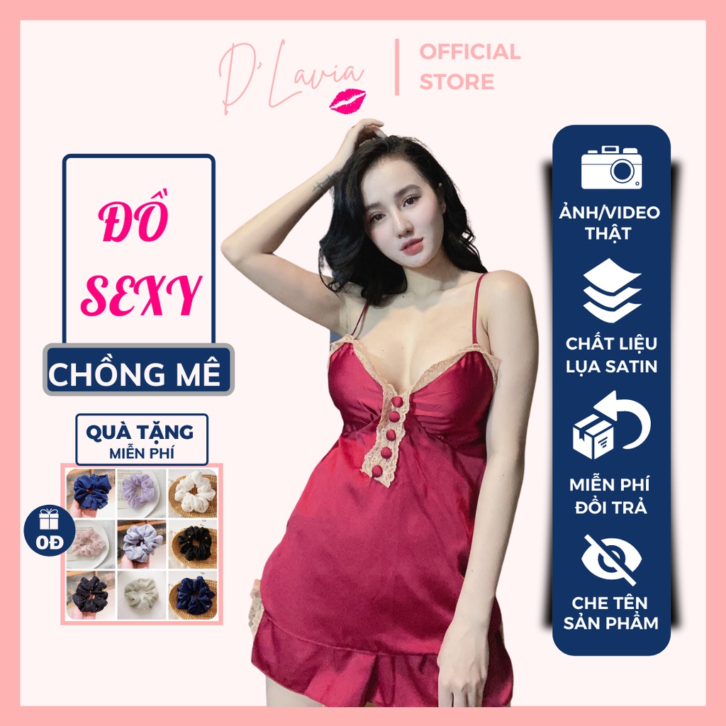 Đồ ngủ nữ cao cấp sexy hai dây quyến rũ gợi cảm satin cao cấp, mềm mịn AN09 - D'Lavia