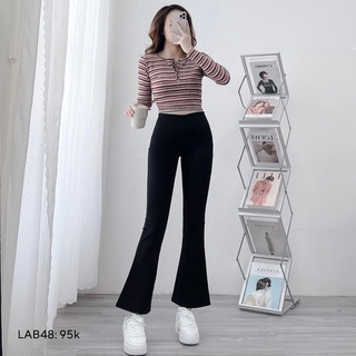 Áo thun ôm tay dài croptop kẻ sọc đính nút chất co dãn ôm body CHIBEST LAB48
