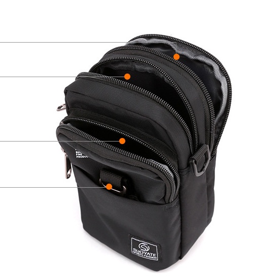 Túi Đeo Chéo Mini PTTN vải Oxford Trượt Nước Cao Cấp Màu Đen/Xanh Dương - T03