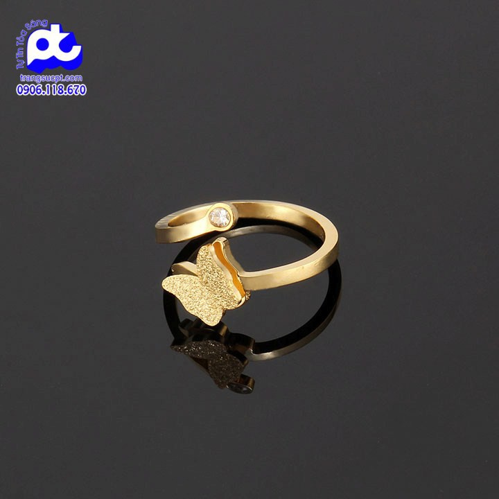 Nhẫn titan nữ freesize bướm phun cát cách điệu cao cấp thép không gỉ titanium