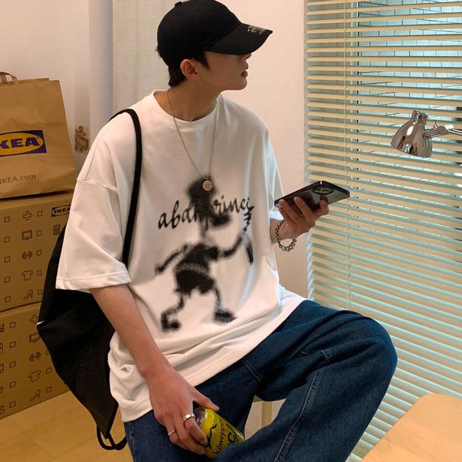 Áo thun tay ngắn dáng rộng in họa tiết graffiti phong cách hip hop thời trang dành cho nam 2021