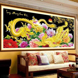 Tranh đính đá Long Phụng Sum Vầy - tranh chưa đính đá