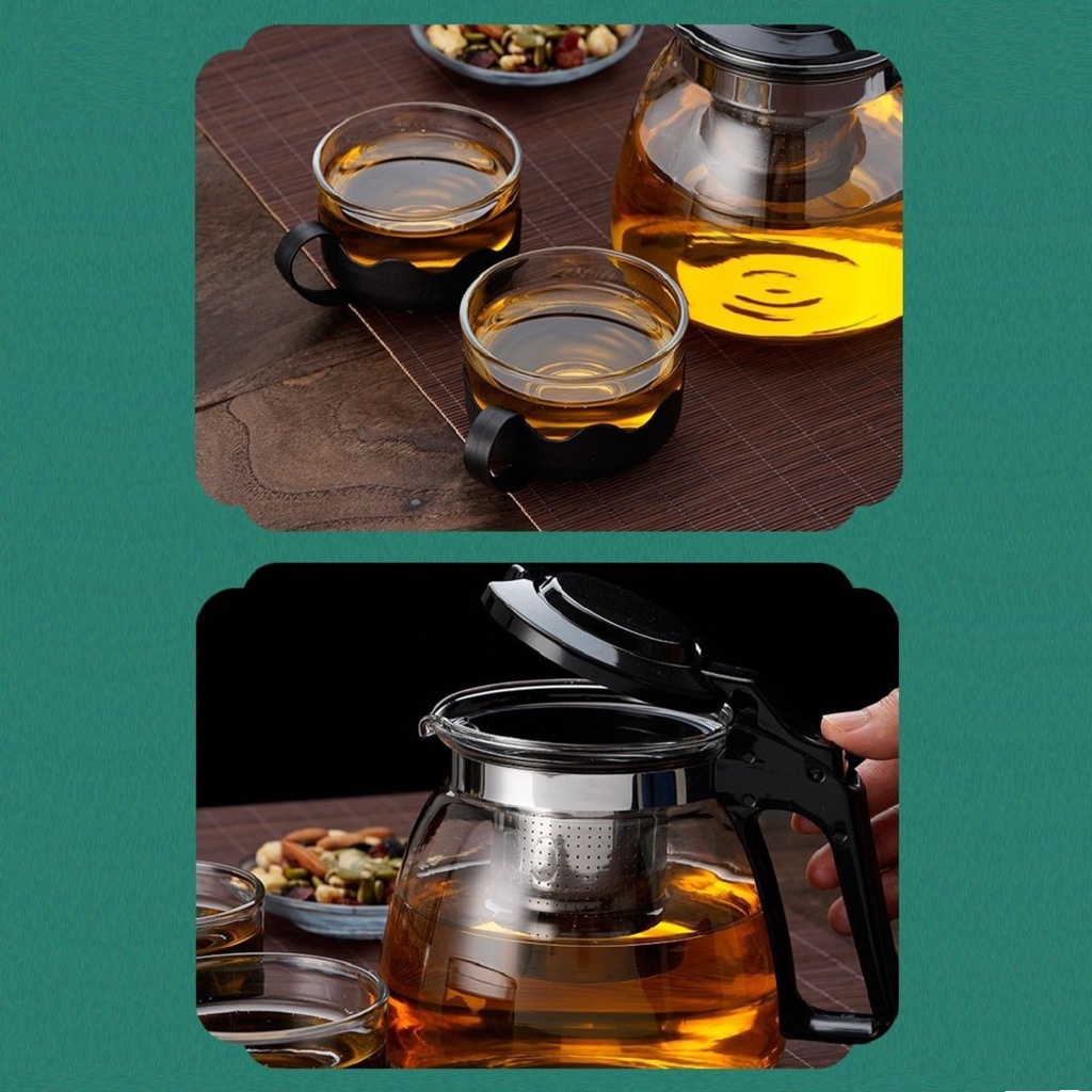Bộ ấm pha trà thủy tinh có lõi lọc inox dung tích 1000ml  tặng kèm 4 chén - Đồ dùng nhà bếp thông minh