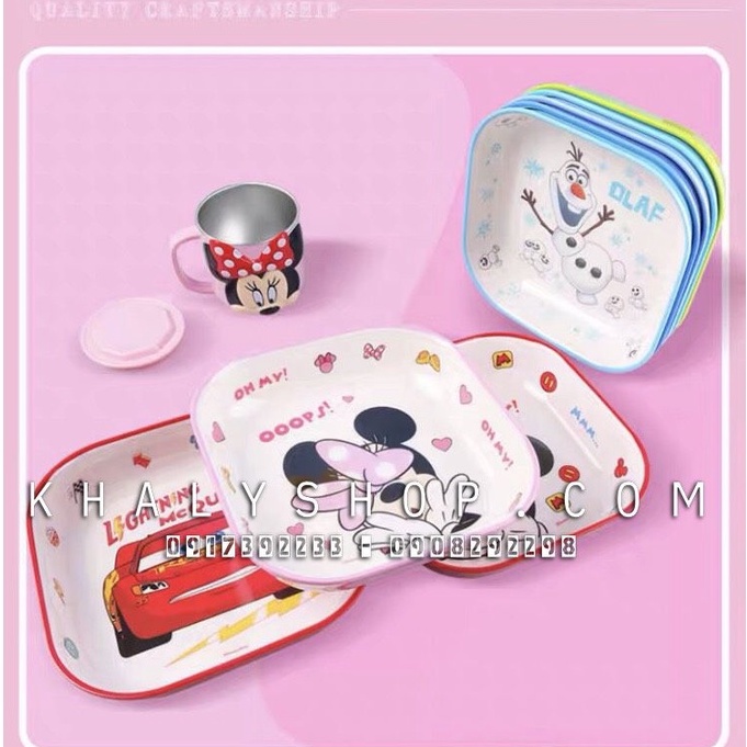 Dĩa Vuông khay ăn  Disney cho Bé, hoạt tiết 3D nhựa Melamine