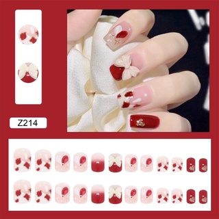 Set 24 móng tay đính đá đẹp màu đỏ - móng tay cô dâu - 214
