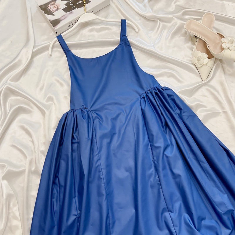 VNU134 - VÁY 2 DÂY XOÈ MAXI XANH THAN | BigBuy360 - bigbuy360.vn