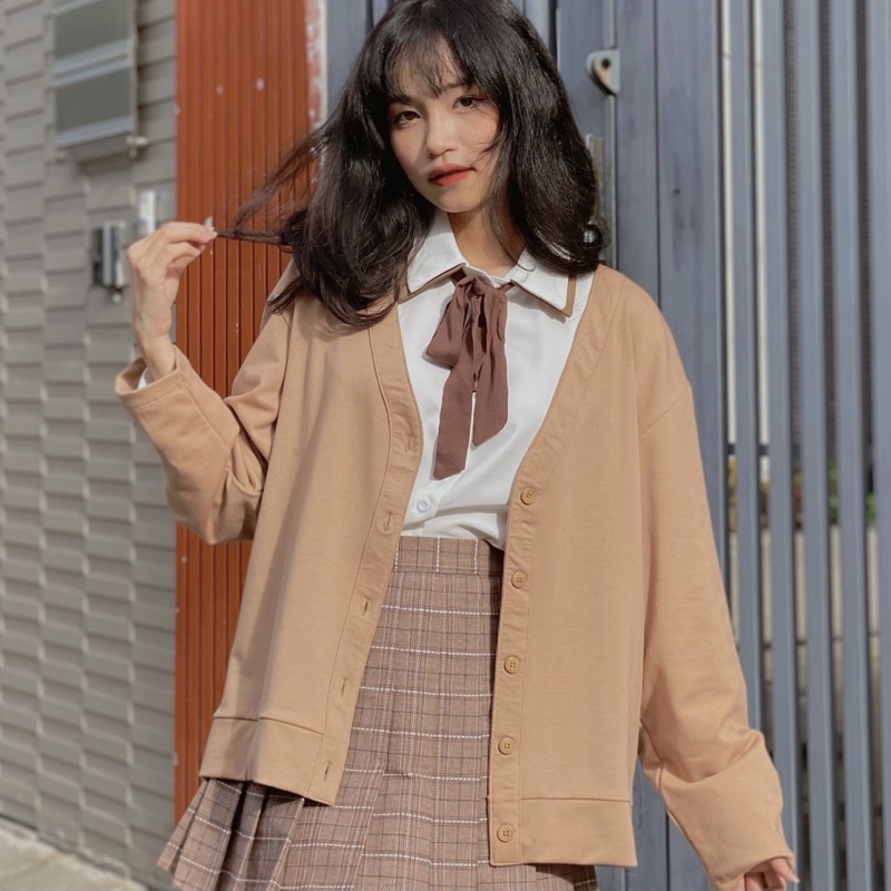 Áo khoác cardigan form rộng nút cài in chữ miganto ba màu - MG029