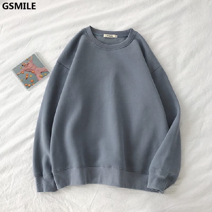 Áo Sweater Nữ Tay Dài Dáng Rộng Màu Trơn Phong Cách Hàn Quốc Cá Tính Với 9 Màu Lựa Chọn