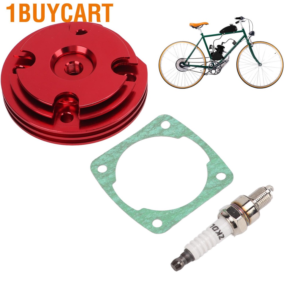 1buycart Cylinder Head Spark Plug Kit CNC Aluminum Alloy Cover Gasket Set for 66cc 69cc 80cc 2 Srtoke Motorized Bicycle
