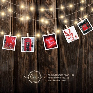 Combo đèn led dây + postcard + kẹp gỗ trang trí