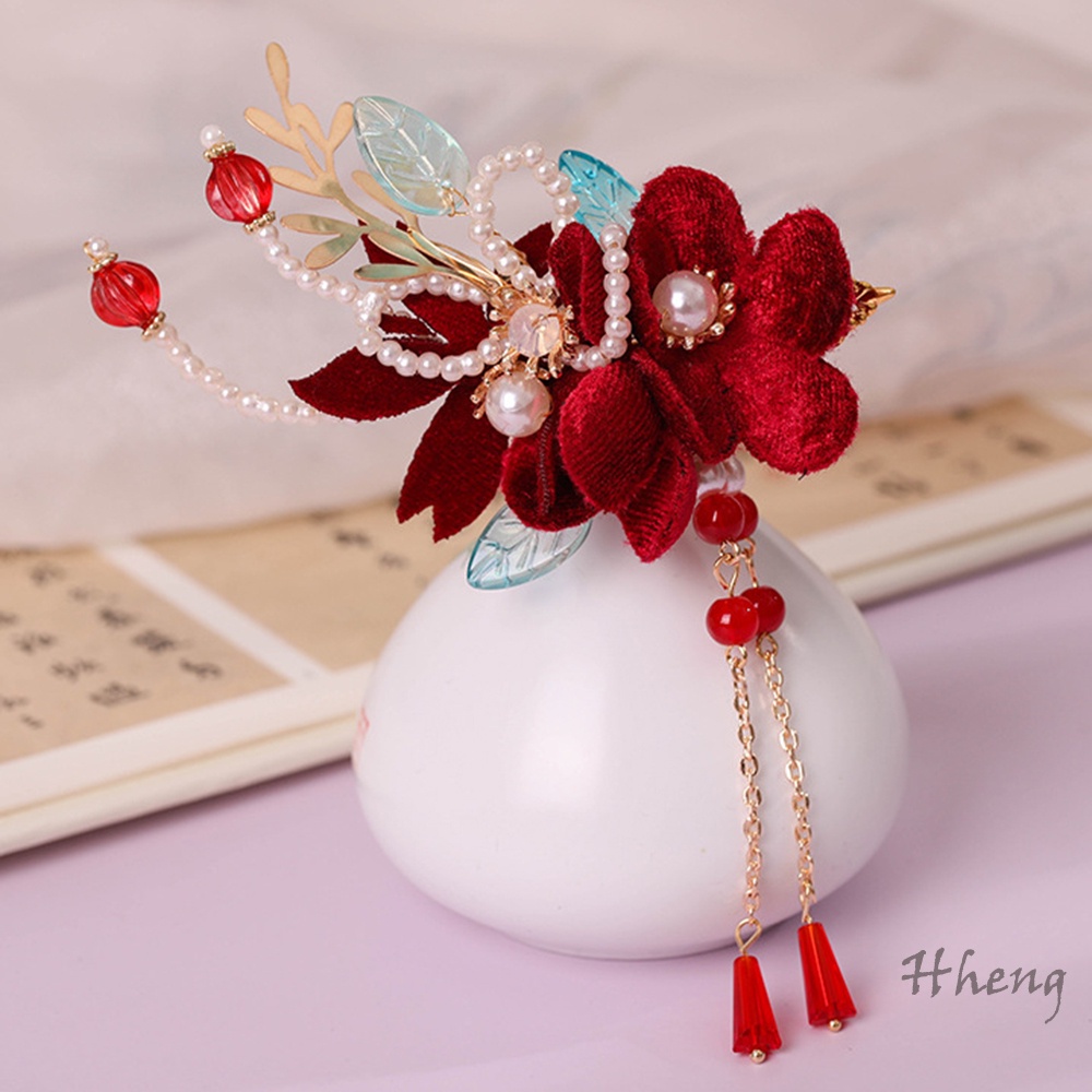 YADORNOS 1 Cặp Kẹp Tóc Đính Hoa Kim Loại Phong Cách Trung Hoa