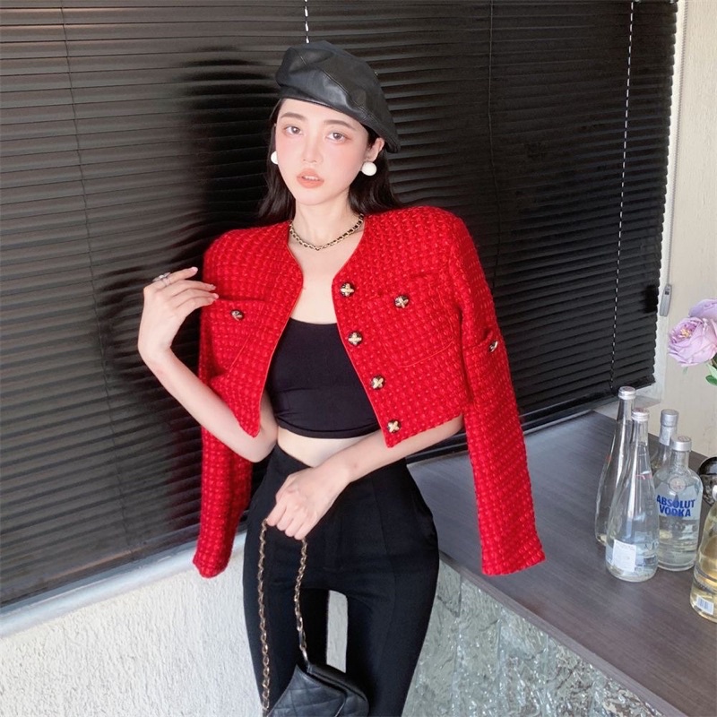 Áo dạ tweed nữ kiểu cardigan áo khoác nữ cardigan vải dạ tweed cao cấp 2 lớp