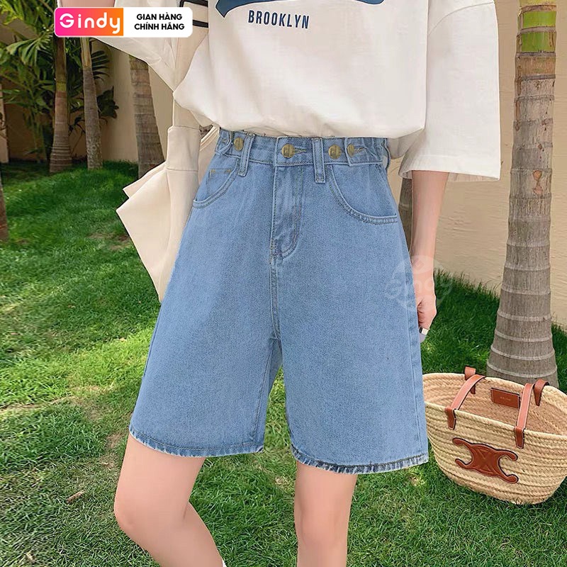 Quần short jeans nữ cạp cao ống rộng có chun sau GINDY unisex có nhiều màu thời trang xuân hè 2023 Q8101