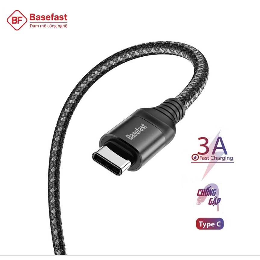 Dây sạc Type C Basefast sạc nhanh 3A - Cáp bọc dù siêu bền cho máy Android Samsung,Xiaomi