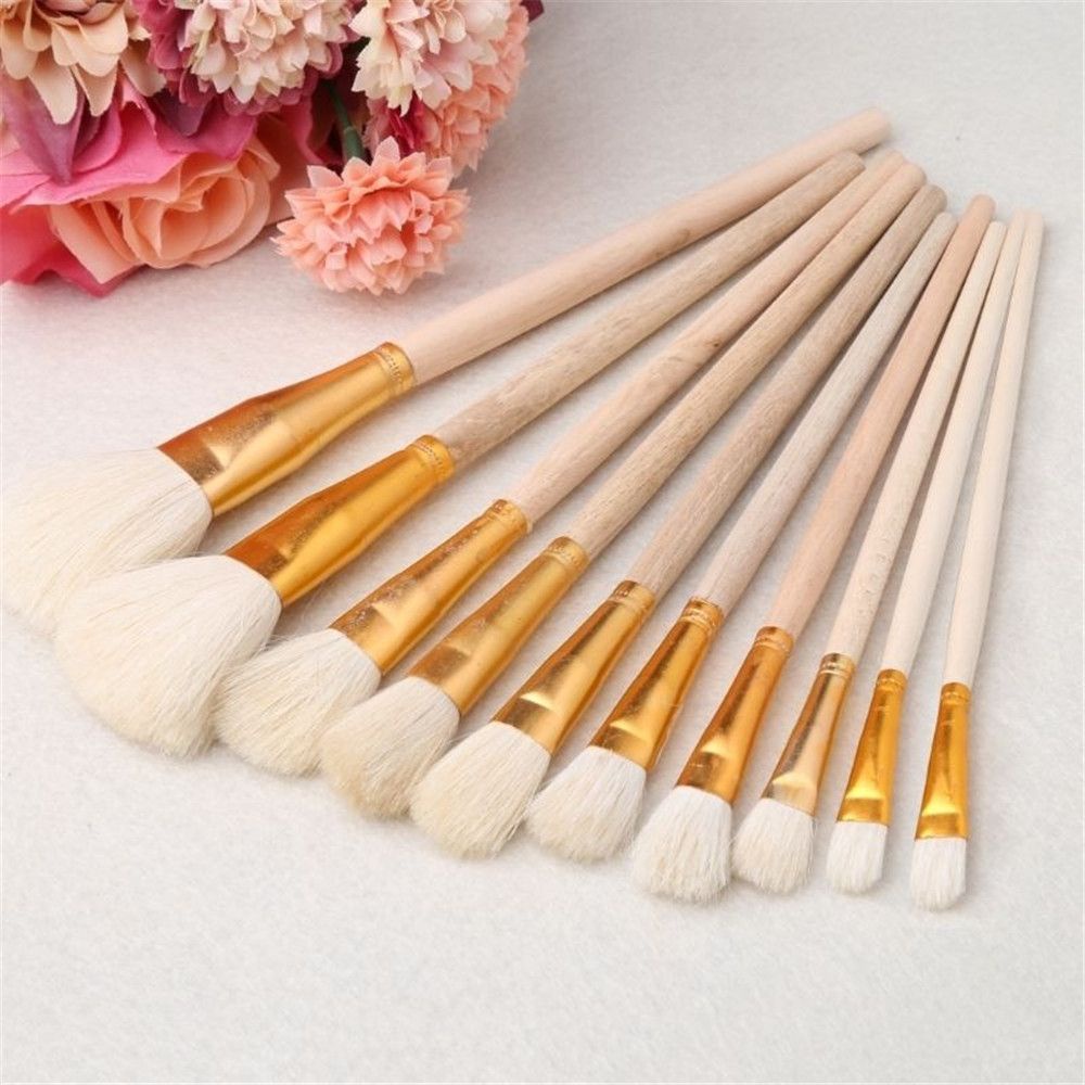 Set 10 cọ vẽ màu nước/tranh sơn dầu/sơn acrylic chuyên nghiệp tay cầm bằng gỗ chất lượng cao