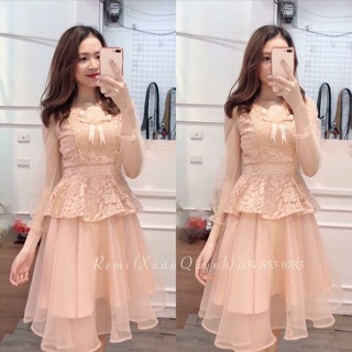 Combo váy ren + áo Dạ cổ lông