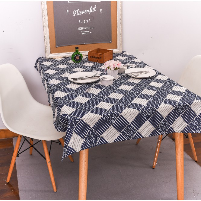 Vải/ Khăn trải bàn vintage ô trắng xanh chụp hình thức ăn, thảm picnic