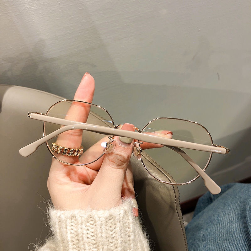VIENDO Kính Mát Gọng Kim Loại Tròn Tròng Đổi Màu Chống Ánh Sáng Xanh Chống Tia UV Thời Trang Hàn Quốc Cho Nam Nữ