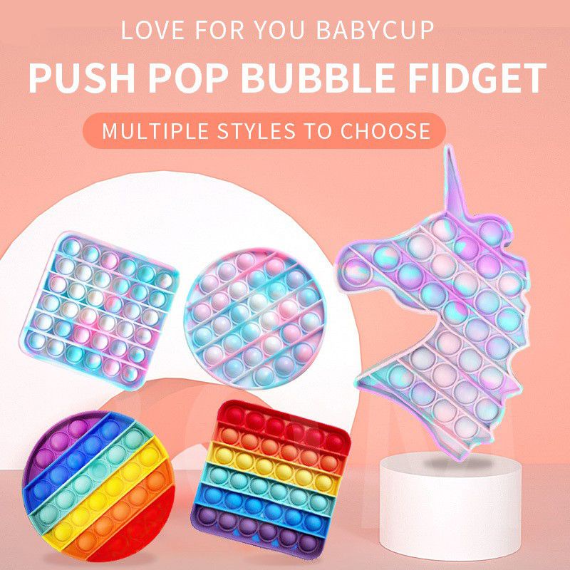 Rainbow Push Pop It fidget Toy Round Unicorn Square Collectibles Anxiety Relief