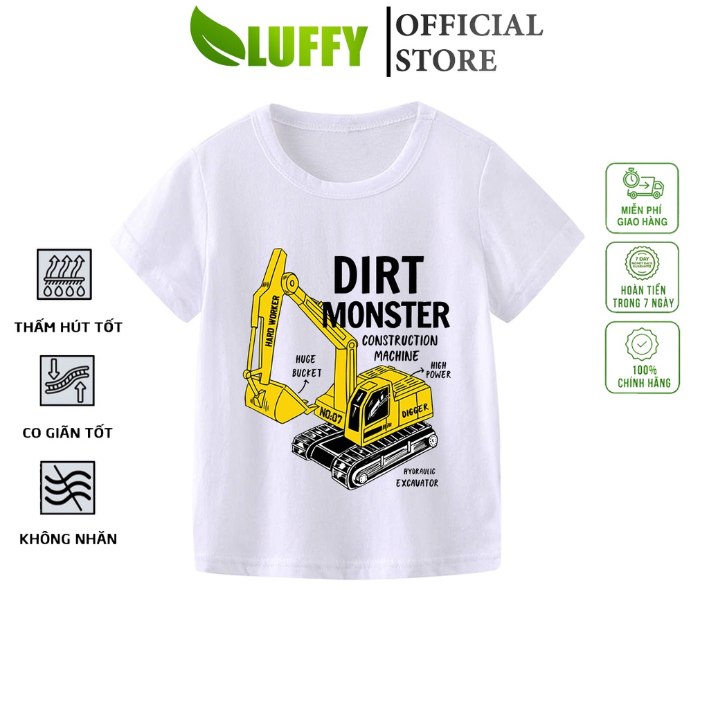 Áo thun bé trai Luffy Store in hình Xe cần cẩu 1 chất cotton thoáng khí cao cấp Quần áo trẻ em từ 8-35kg ALUF111