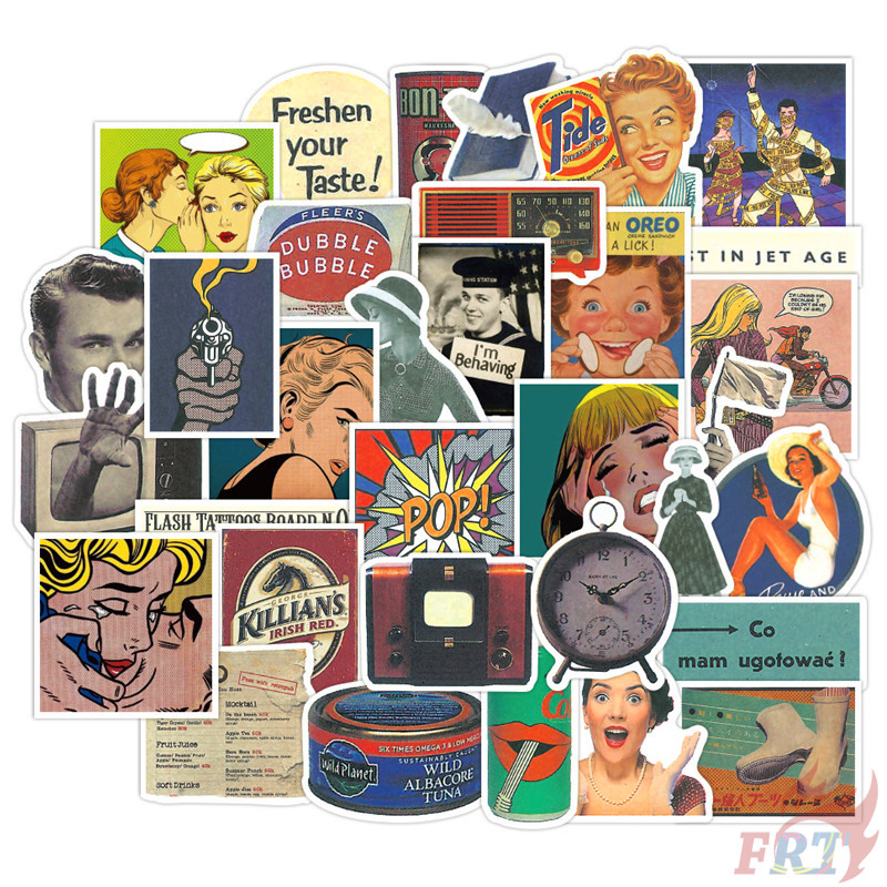 ❉ Ancient Fantastic Memory - Retro Posters Junk Journal Series 01 Stickers ❉ 50Pcs/Set DIY Fashion Mixed Doodle Decals Stickers
