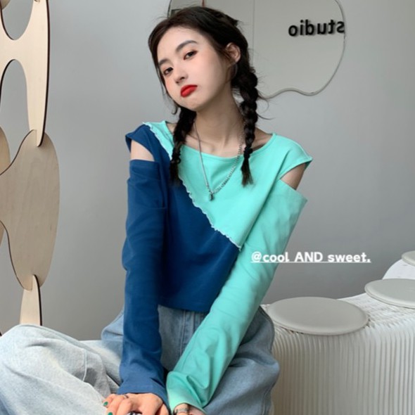 Áo Thun Tay Dài Cổ Tròn Thiết Kế Hở Vai Quyến Rũ Cho Nữ