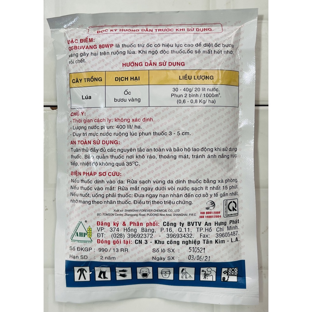 Thuốc diệt ốc bươu vàng OSBUVANG 80wp - Gói 100g