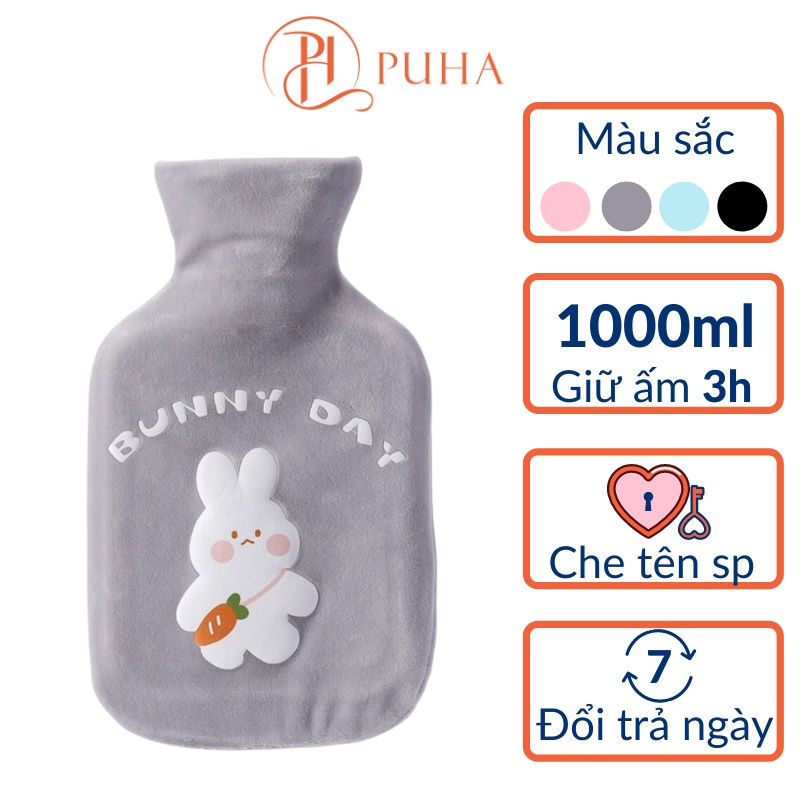 [Mã BMINCU50 giảm 50K đơn 250K] Túi chườm nóng lạnh đa năng Puha 1000ml họa tiết thỏ bunny dễ thương quà tặng bạn gái