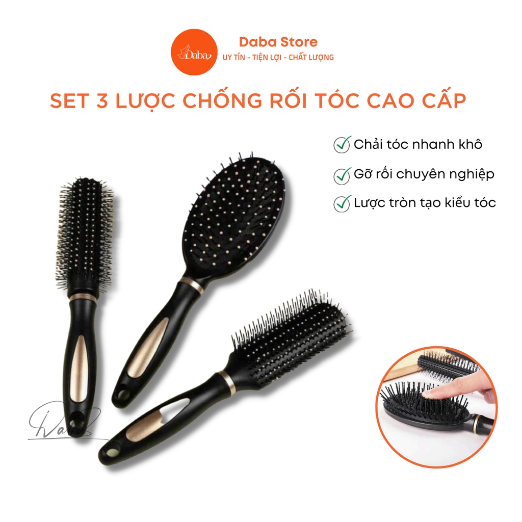 Set 3 lược cao cấp , gỡ rối tóc , lược sóng lược chải tóc gỡ rối tiện lợi