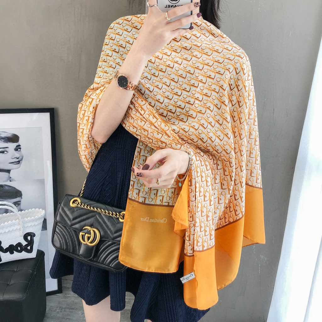 Khăn Choàng Lụa In Chữ D 180 * 90cm Dành Cho Nữ