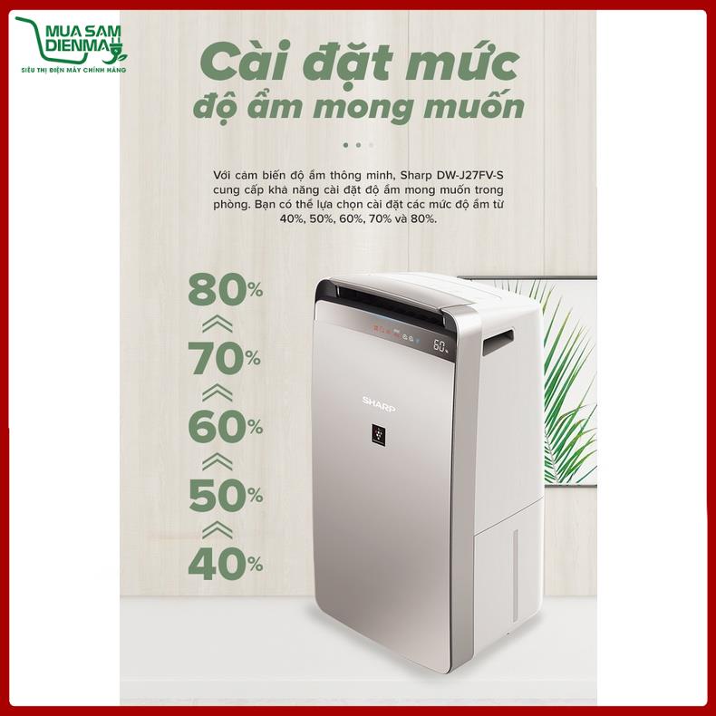 [Mã ELHA10 giảm 6% đơn 5TR] Máy hút ẩm và lọc không khí Sharp DW-J27FV-S (68m2)