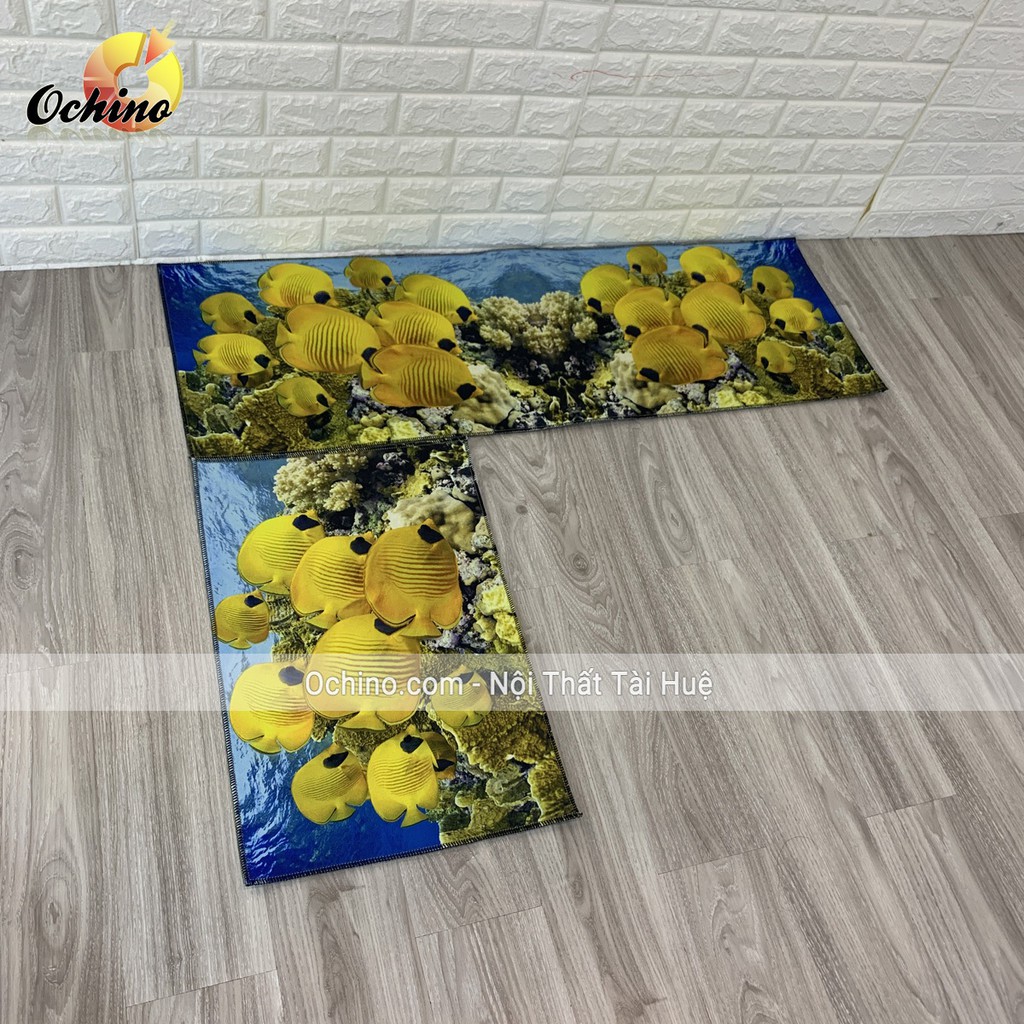 Thảm Bếp, Thảm bếp 3D Có 2 Miếng 40-60 &amp; 40-120cm Có Mặt Sau Chống Trơn Trượt ( Ảnh Thật và video shop chụp)