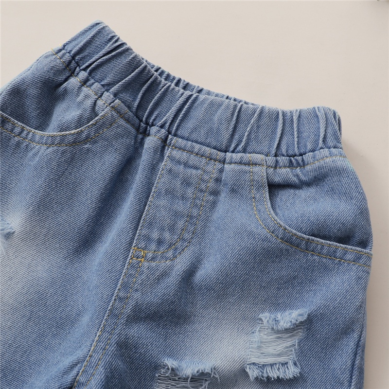 Set áo tay ngắn in hoa + quần denim MIKRDOO phong cách thời trang mùa hè cho bé gái